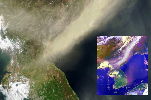 북한 상공 오염물질 덩어리